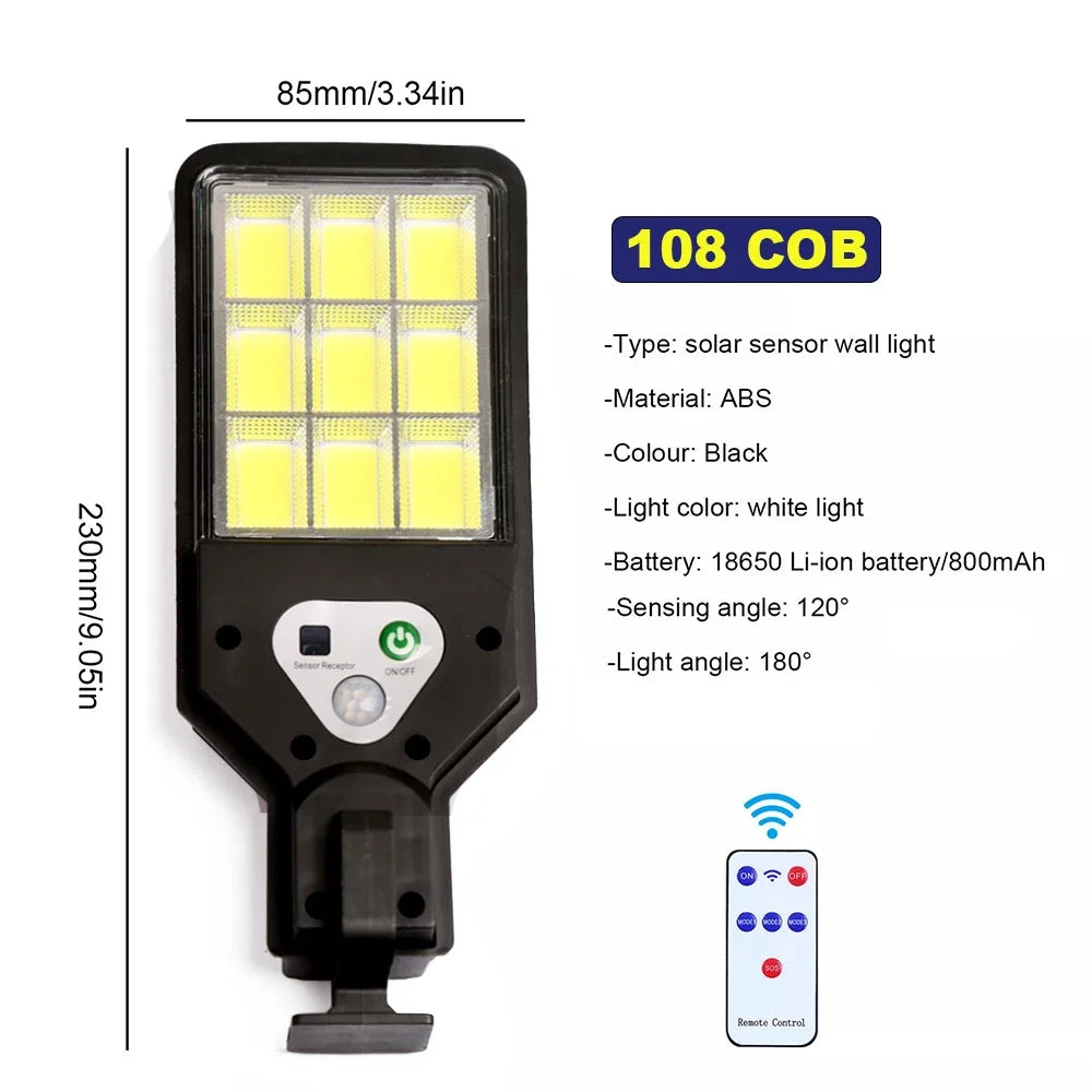 Solar Street Lights Outdoor Wireless Solar Security Wall Light Motion Sensor with 3 Lighting Modes for Porch Gutter Barn Garden
