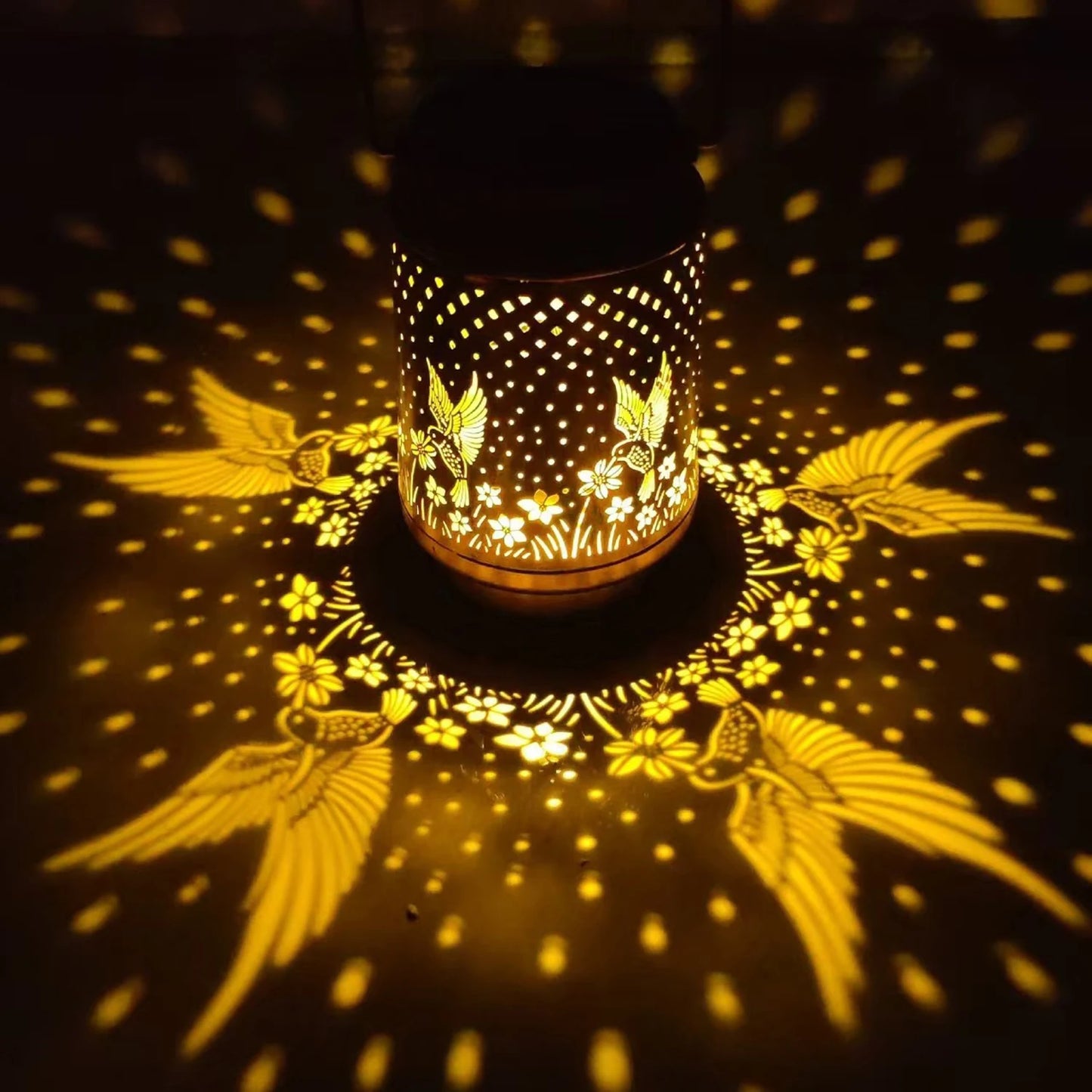 1 solar powered iron lantern, hollow design, suitable for outdoor gardens, terraces, party decorations and holiday gifts