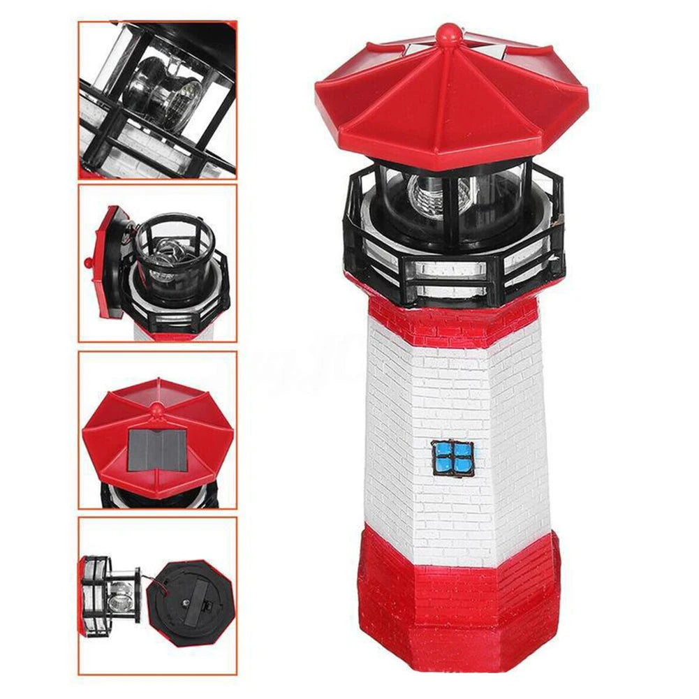 Lighthouse Shape Solar LED Light Garden Fence Yard Outdoor Decor Beacon Lamp Smart Sensor Beacon Rotating Beam Lamp Garden Decor