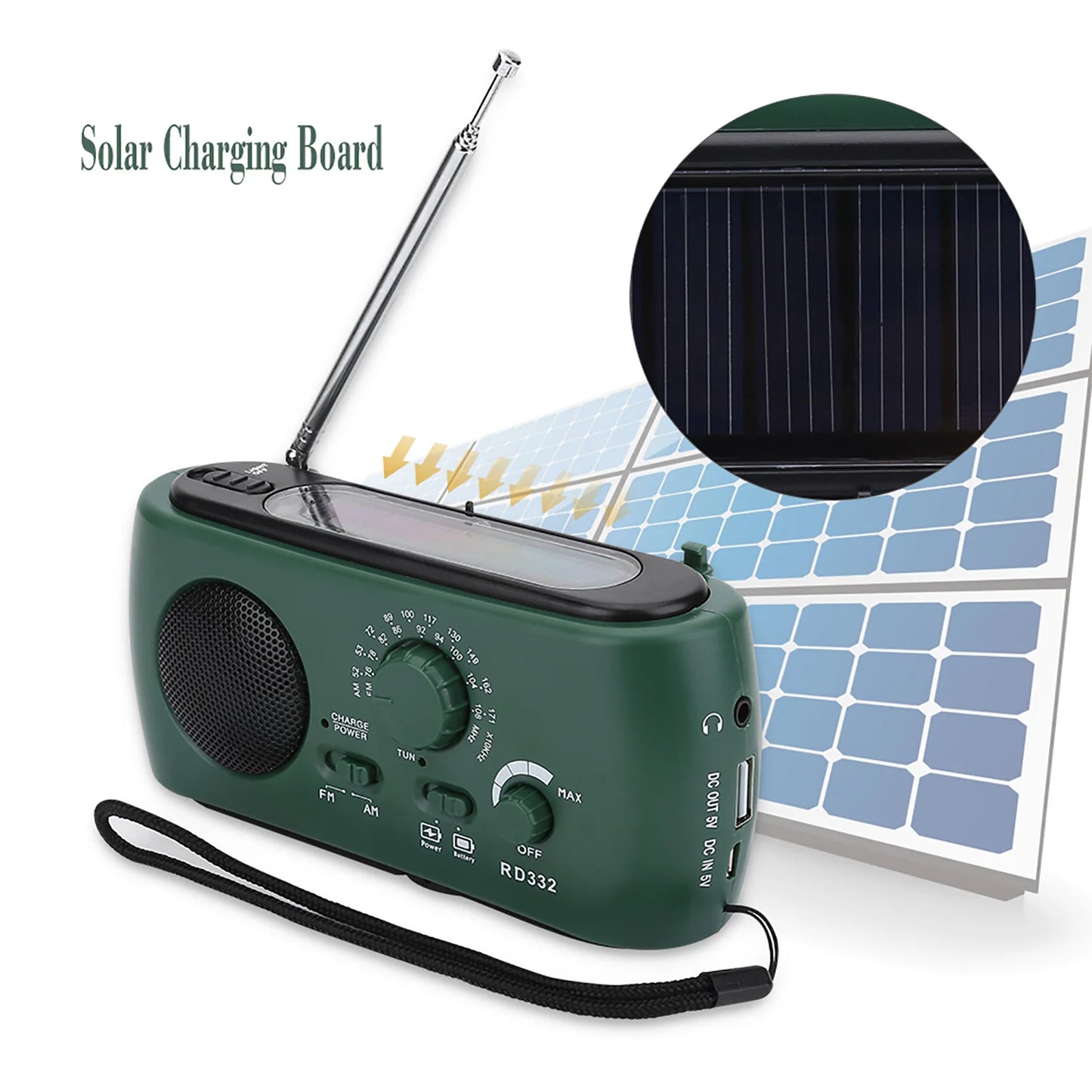 Solar Hand Crank AM/FM Radio with LED Flashlight Emergency Phone Solar Radio with Flashlight Hand Crank Solar Flashlight
