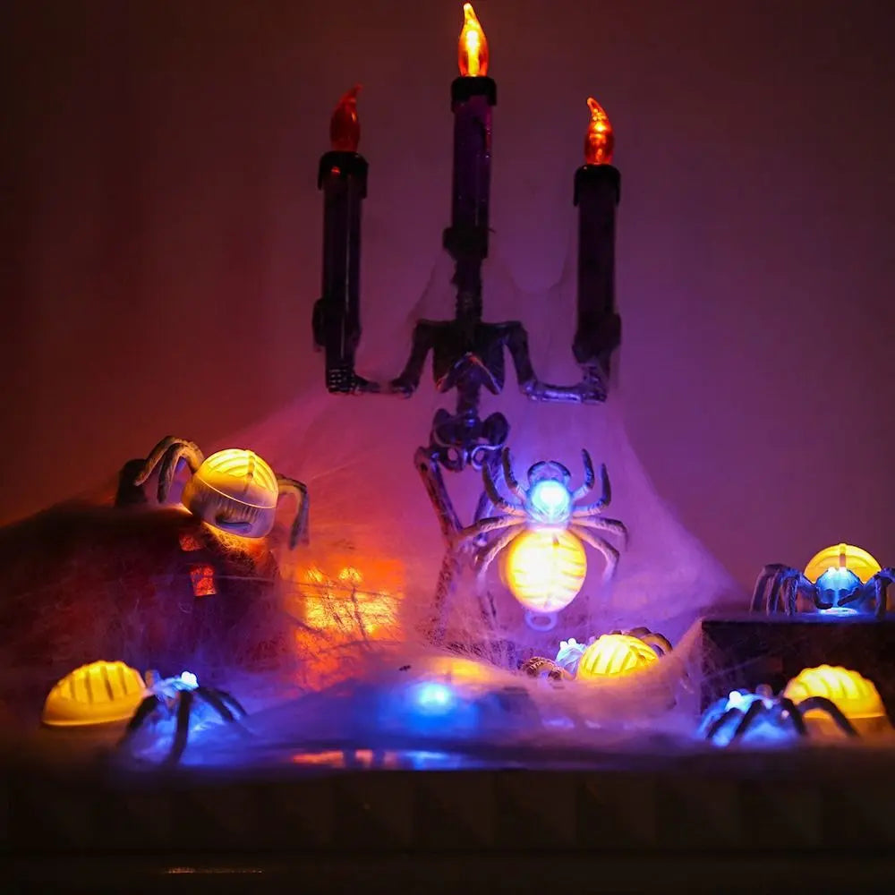 Waterproof Halloween Glowing Spiders Light Realistic Decorative Illuminated Spiders Light Scary LED Spiders Light Haunted House