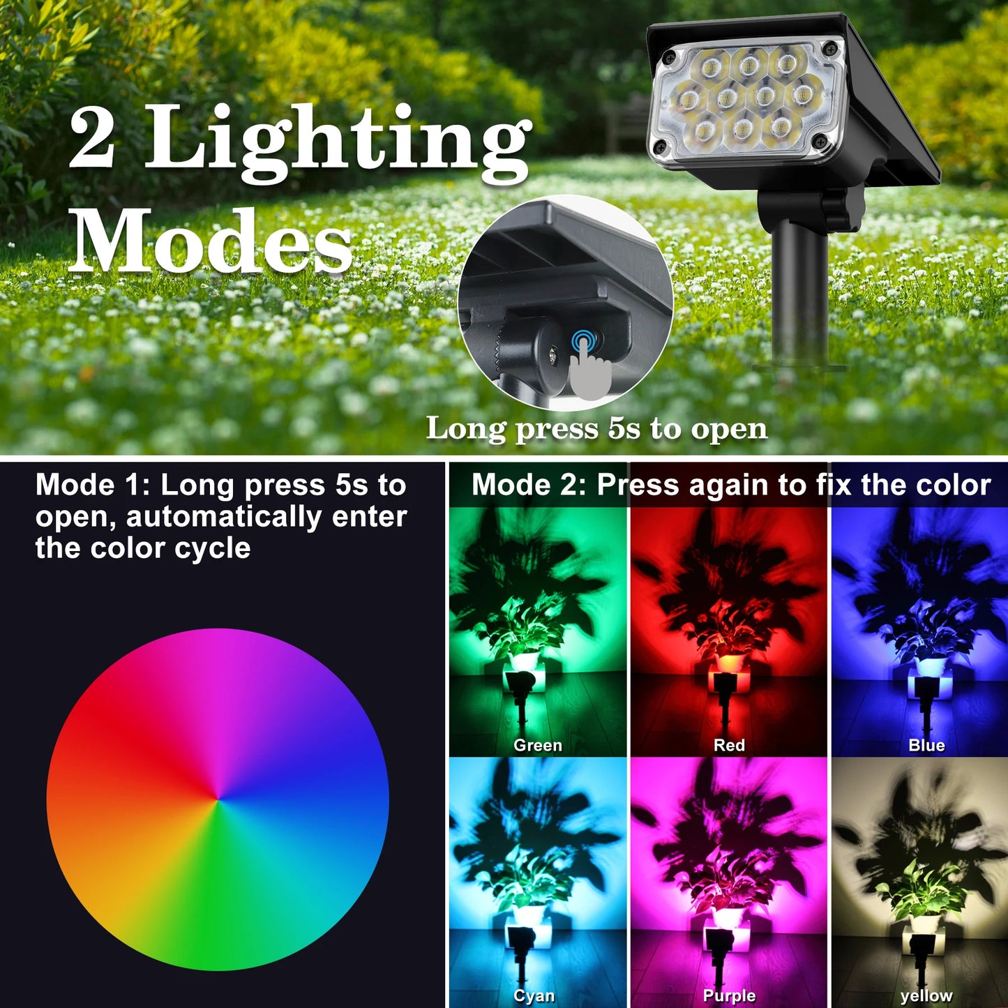 1/2/4PCS Solar Power Light Adjustable Light Temperature Solar Garden Light outdoor IP65 Solar Lamp Super Bright Solar Spotlight