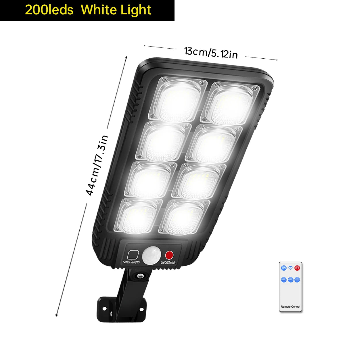 Solar Street Lights Outdoor Waterproof Solar Lamp with Remote Control 3 Working Modes IP65 Waterproof for Garden Wall Yard
