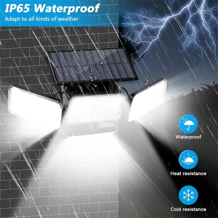 Solar Lights Outdoor 278LED Security Lights Motion Sensor with Remote Control 4 Heads Waterproof Solar Flood Wall Lights Garden