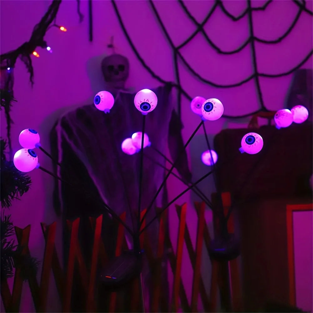 Halloween Outdoor Solar Eyeball Lights-LED Green&Purple Glow, Swinging Firefly Effect,for Creepy Yards, Lawns & Halloween Haunts
