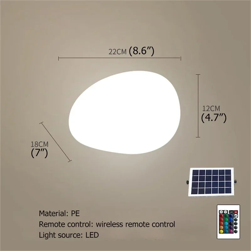 Solar Garden Lights Led Modern Creative White Stones Shape Waterproof IP65 with Remote Control Decor Home Courtyard Lawn Lamp