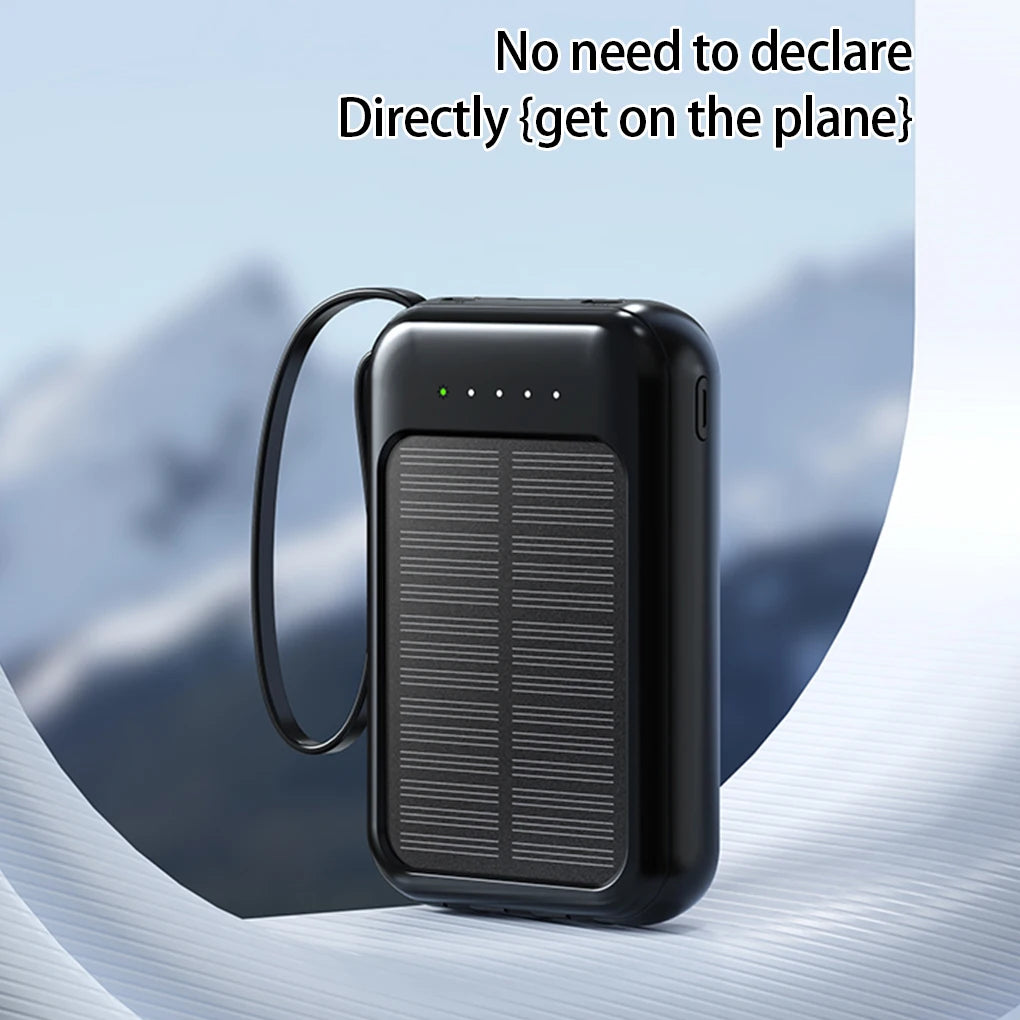 20000mAh High Capacity Solar Power Bank External Charger Powerbank LED Light New Solar Charger Built Cables 2 USB Ports
