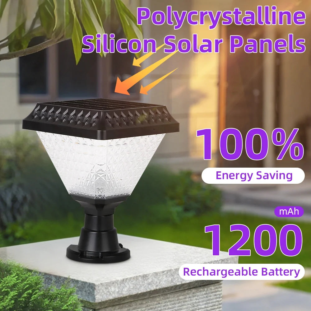Timed Outdoor Solar Pillar Lights IP65 LED Garden Fence Light Remote Control Dimming RGB Post Lights Auto on/off Street Sunlight