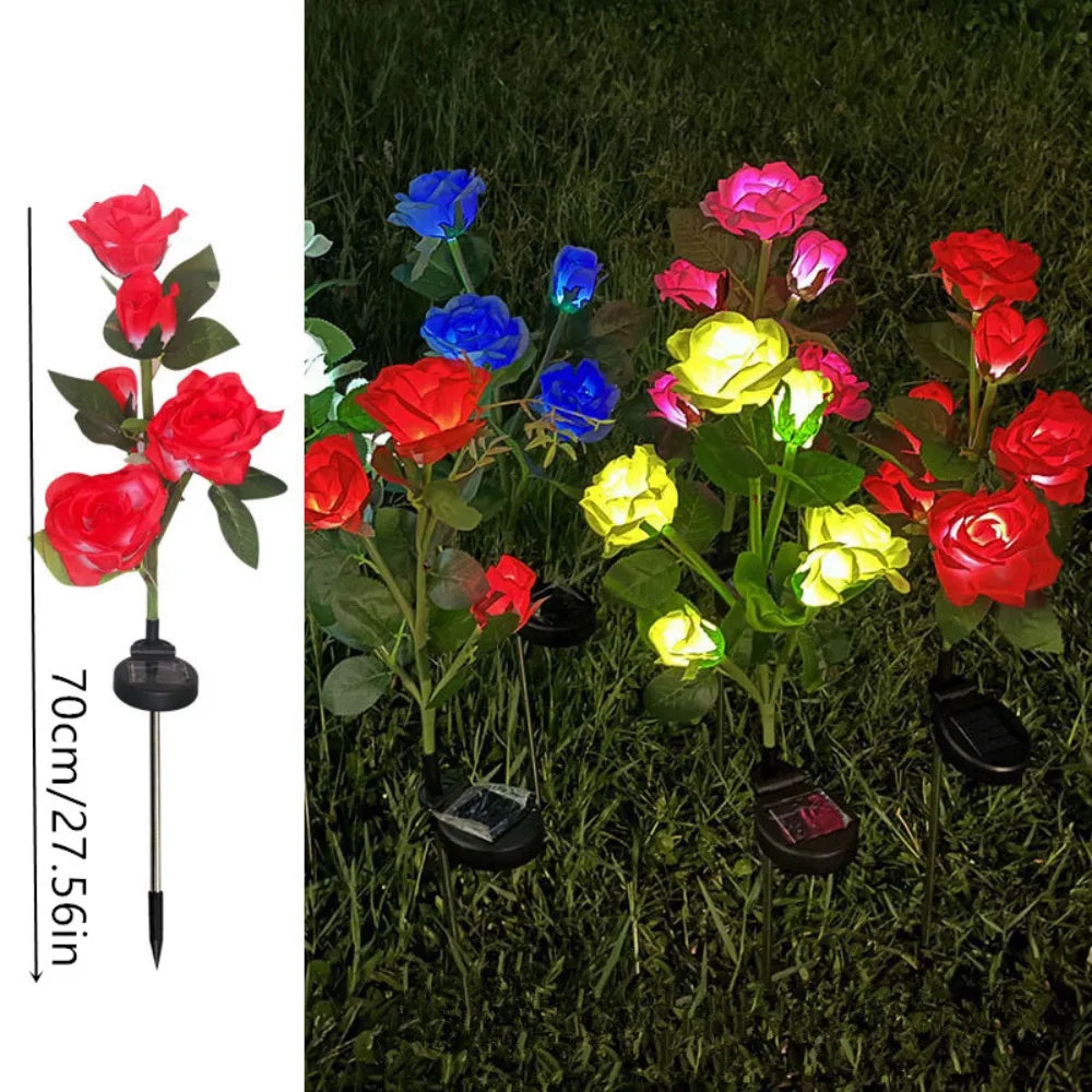 Solar Garden Lights LED Solar Flowers Rose Lawn Lamp Outdoor Waterproof Outside Light for Patio Yard Garden Wedding Xmas Decor