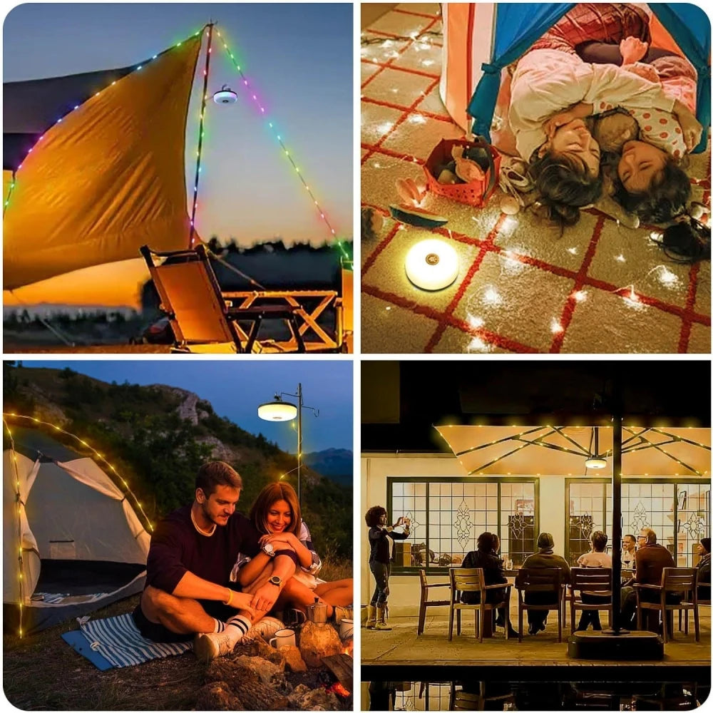Solar Camping Lamp with String Lights LED Portable Waterproof Tent Lamp with 8 Lighting Modes Hanging Rechargeable Tent Lantern