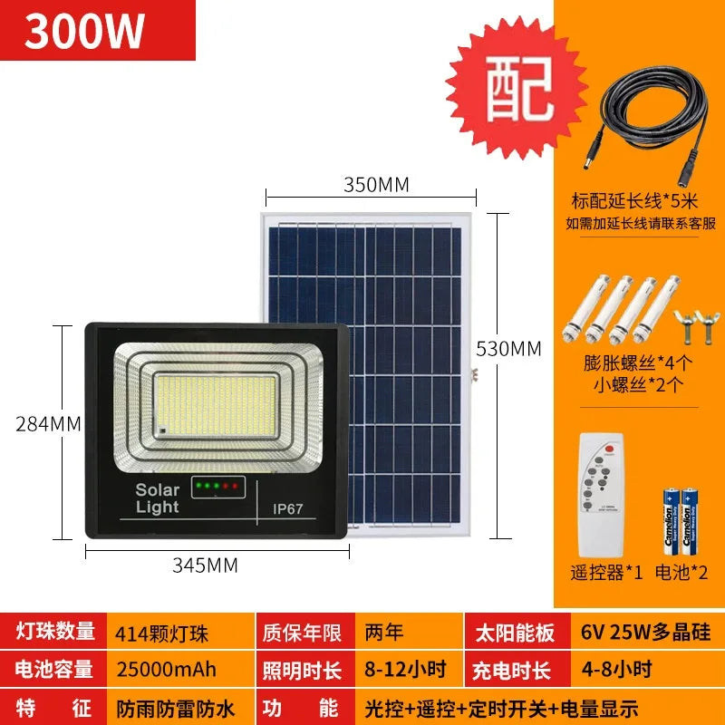 Solar Flood Lights Remote control Solar Powered Spotlight Outdoor Waterproof IP67 Villa Street Lighting Adjustable angle