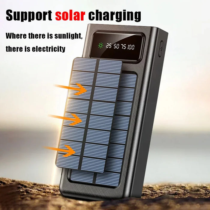 200000mAh Solar Power Bank Large Capacity Mobile Charging Outdoor Fast Charging 2 LED Light Suitable For iPhone Xiaomi Huawei