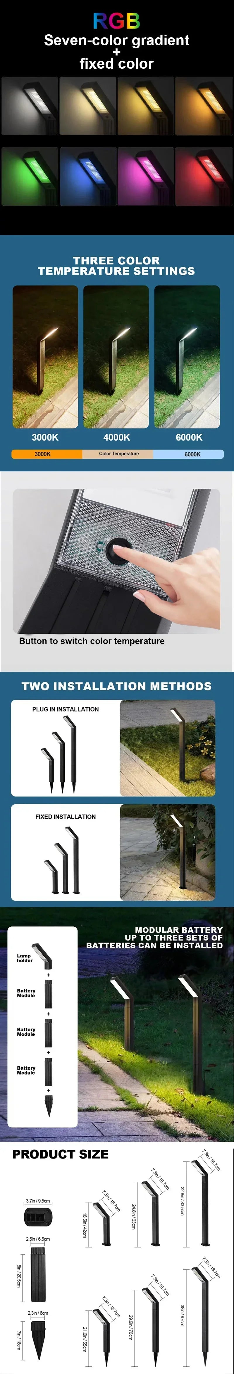 Solar LED Pathway Lights RGB or 3 Colors Solar Outdoor Lights IP65 Waterproof Garden Lamp for Outside Landscape Path Yard