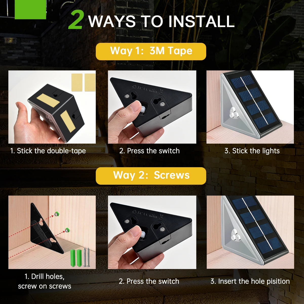 Solar Stair Lights Solar Step Light Outdoor Anti-theft Waterproof IP67 Decor for Garden Stair Deck Front Porch and Patio