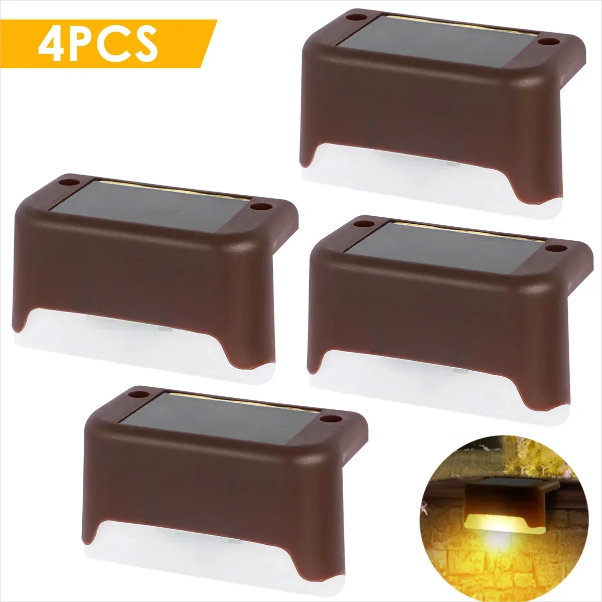 4Pack Solar Deck Lights LED Waterproof Outdoor Solar Powered Warm LED Step Lights for Decks Stairs Patio Yard Garden Decor Fence