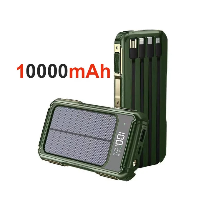 4-in-1 Solar Power Bank Built-in-cables 100000mAh High Capacity Charger Fast Charging Intelligent Digital Display Battery 2025