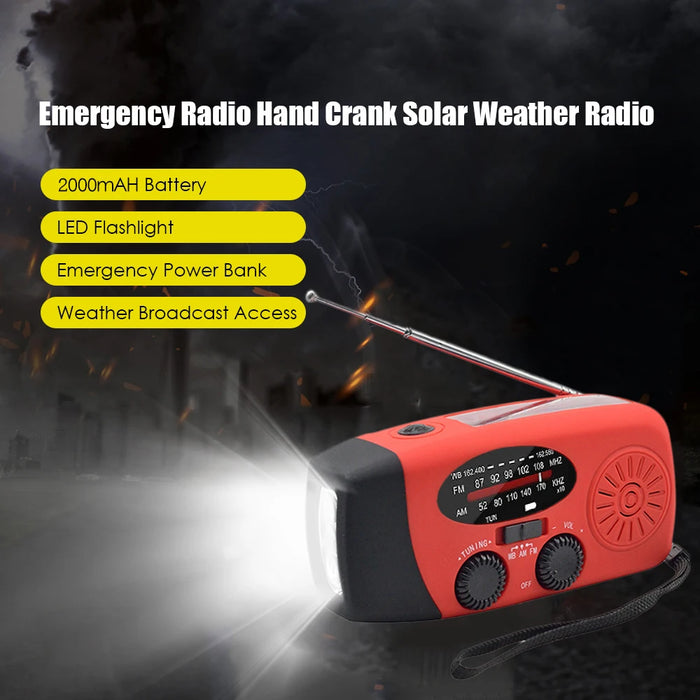 Hand Crank Solar Weather Radio 1200mAh AM/FM/NOAA Emergency Weather Radio Portable Power Bank with Solar Charging Battery 2024
