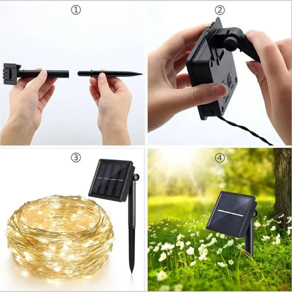 100 LED Solar Fairy Waterproof Copper Wire String Lights Christmas Party Garland Solar Power Lamp for Outdoor Garden Wedding
