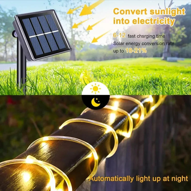 7m/12m/22m/32m Solar LED String Light Outdoor Waterproof Garden Decorations Lights Wedding Garland Solar Rope Fairy Lamp