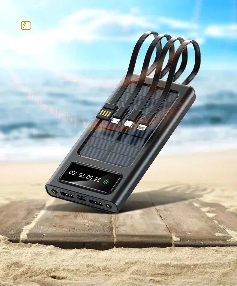 500000MAH 200000mAh 300000mAh Solar BCAK Power Bank, Convenient Ultra-thin Built-in Cable, Outdoor Camping Mobile Power Supply