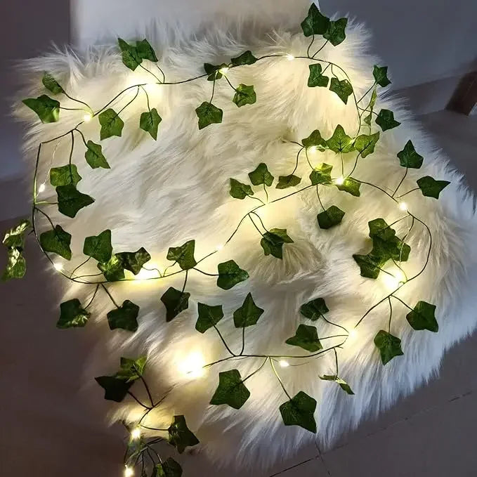 7/12M Solar Green Leaf String Lights Artificial Vine Fairy Lights Christmas Tree Garland Light Home Holiday Lighting Decoration