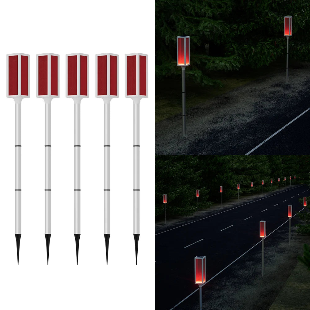 Solar powered bollard lights with multiple color and lighting mode options.,Suitable for driveways, gardens, and paths.