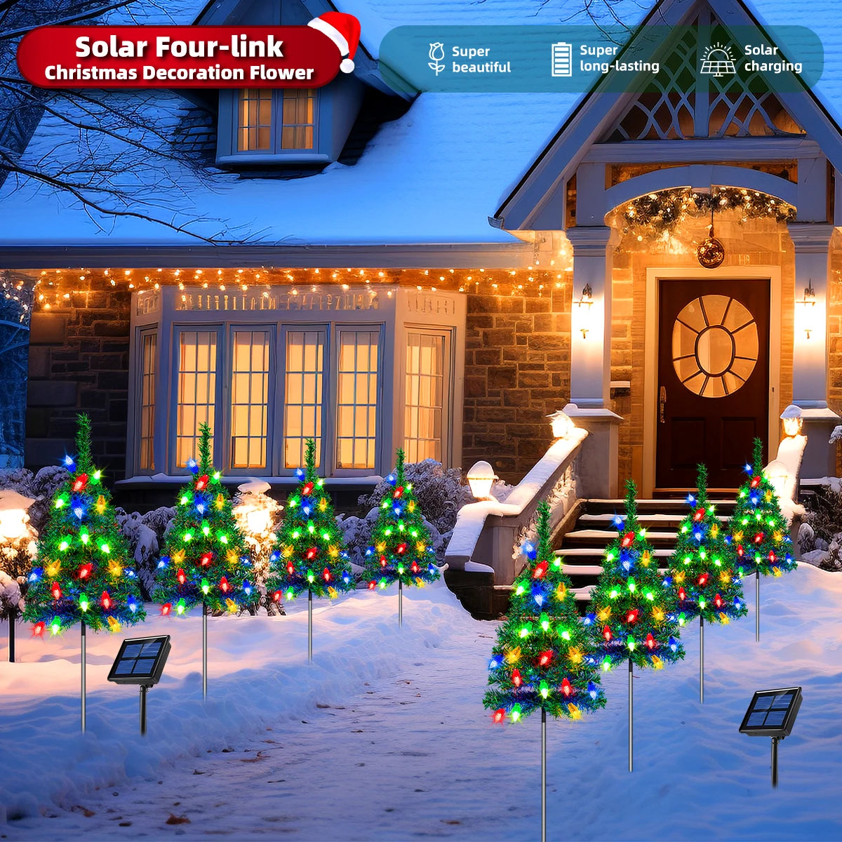 Strawberry Christmas Tree Solar Christmas Decoration 1 to 4 Christmas Tree Enlarged Solar Outdoor Christmas Aisle Lights for Christmas Decoration Channel Garden Courtyard Beautiful Bright