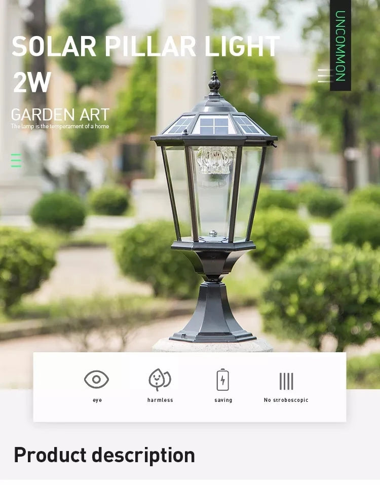 Villa Retro Column Lamps Solar Panel Spotlights LED Light Outdoor Pillar Solar Post Lamp For Patio Garden Decor IP55 Waterproof