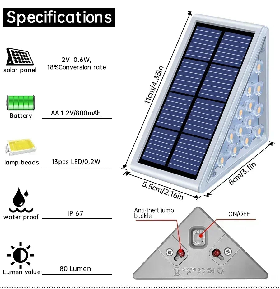 Warm Light LED Solar Step Lamp Path Stair Outdoor Garden Lights Waterproof Balcony Light Decoration for Patio Stair Fence Light