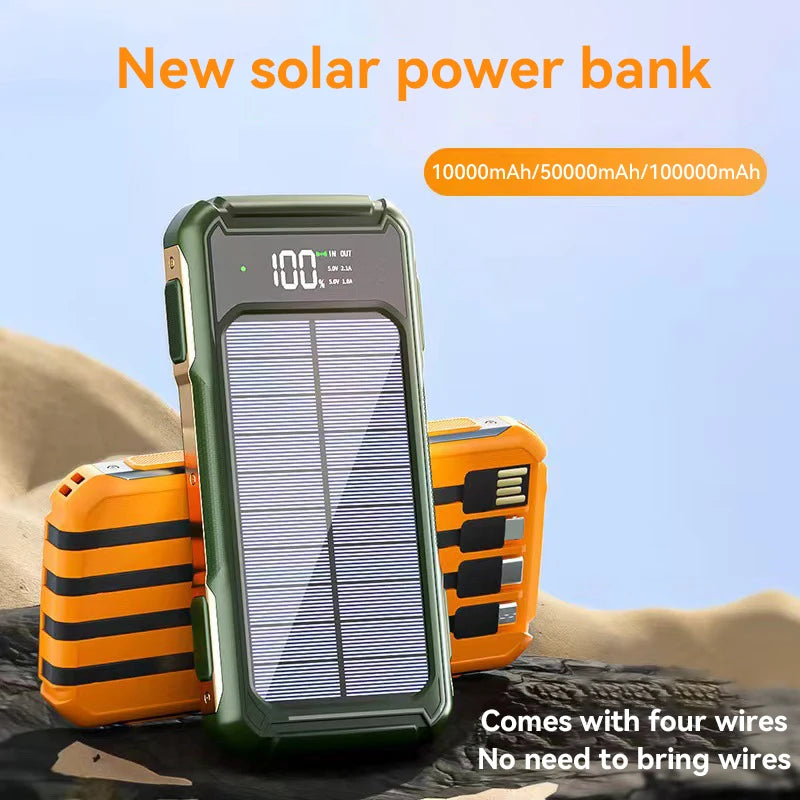 500000mAh Solar Powerbank Portable Large Capacity Charger Fast Charging With Four Cables Digital Display For Ios Android Huaiwei