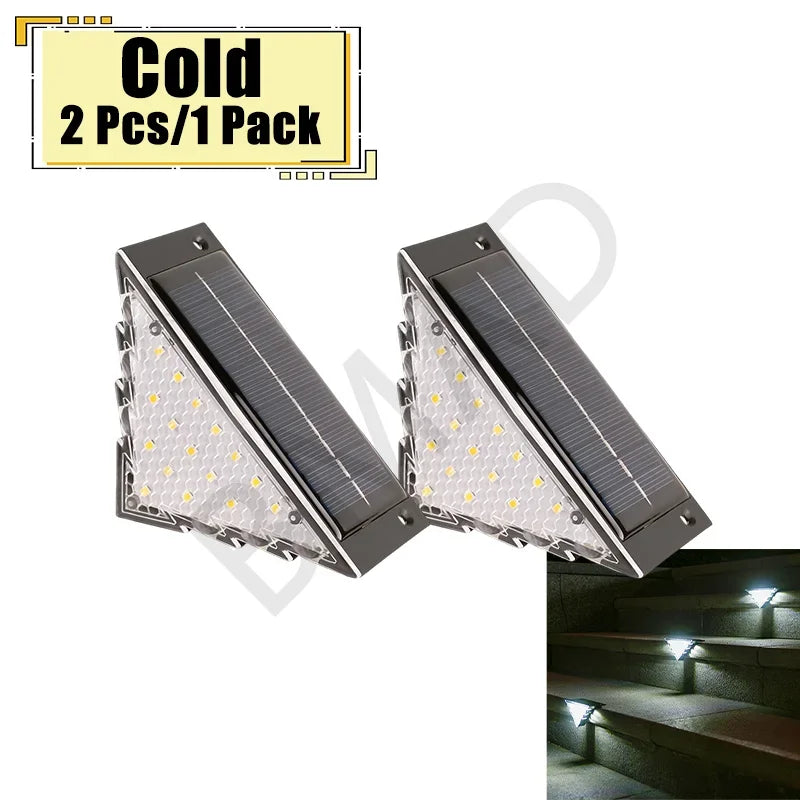 Outdoor Solar Step Lamp Two-Tone Triangle LED Waterproof Auto-On Deck Lantern for Patio Yard Driveway Porch Decorative Lighting
