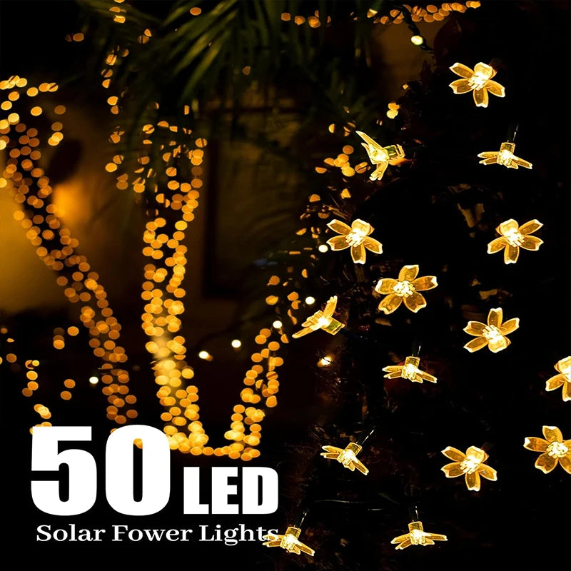 Solar Flower String Lights Outdoor Waterproof, Decorative Light for Yard, Lawn, Fence, Flower Garden, Christmas Tree