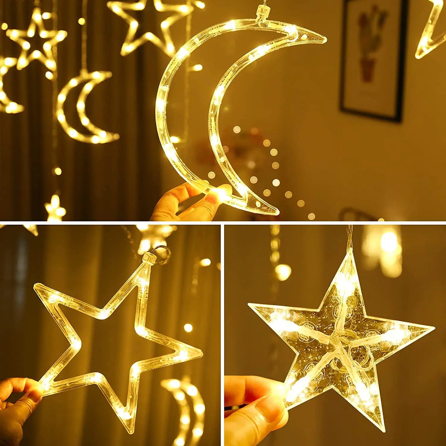 Star Moon Solar Battery String Lights 8Mode Outdoor Christmas Garland LED Fairy Light for Ramadan Festoon Wedding New Year Decor