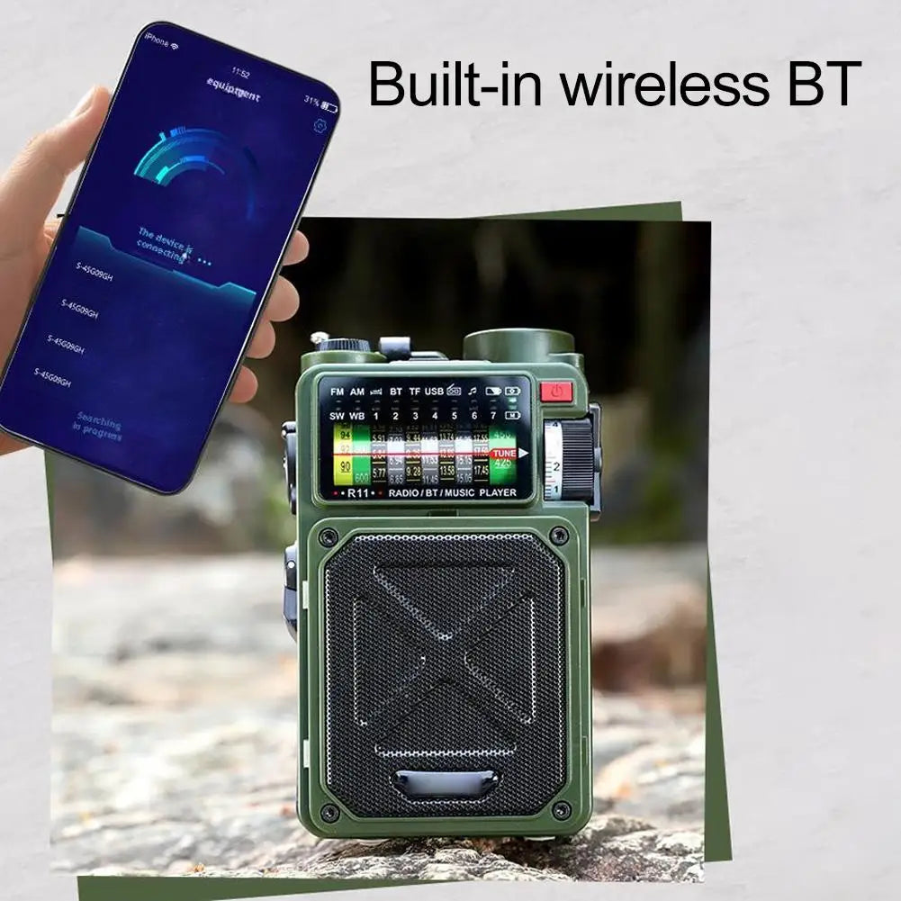 Portable Bluetooth Solar Radio USB Playback TF Card Solar Power Bank Hand-cranked Flashlight Full-band Radio Camping Accessories