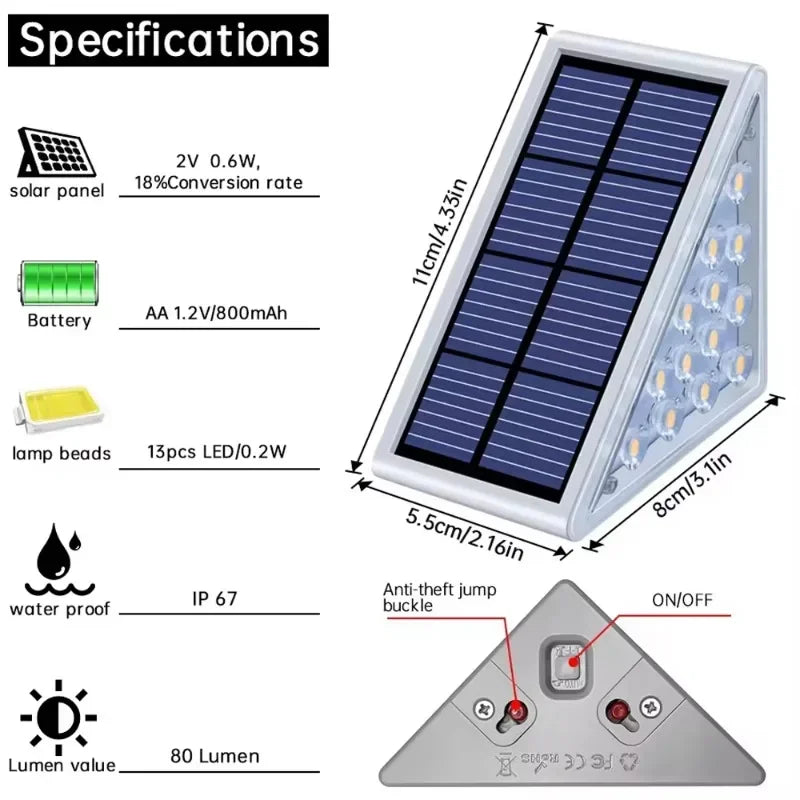 Solar Step Lights for Outside White/Warm Solar Stair Light Outdoor Waterproof IP67 Solar Lights for Steps Stair Patio Yard Porch