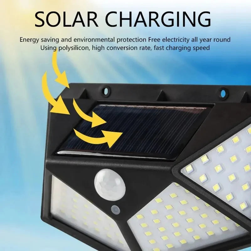 100LED Solar Lamp Wall Light Outdoor Lampwaterproof Motion Sensor Solar Indugtion for Garden Railing Yard Decorative Lamp