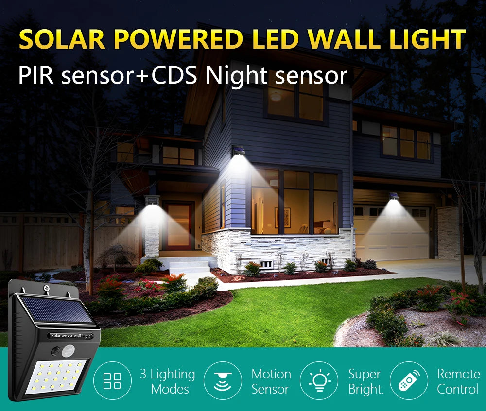 2000LM Solar Wall Light Motion Sensor Outdoor Solar Lamp LED Solar Lights IP65 Waterproof Solar Street Light Outdoor Garden Lamp