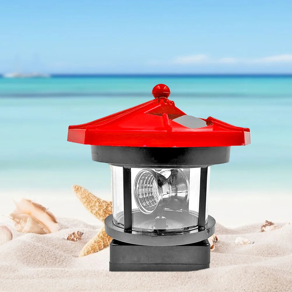 Lighthouse Shape Solar LED Light Garden Fence Yard Outdoor Decor Beacon Lamp Smart Sensor Beacon Rotating Beam Lamp Garden Decor