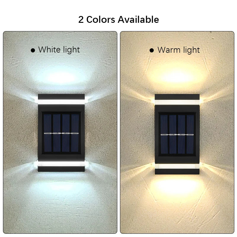 6 LED Solar Powered Wall Lamp Outdoor Waterproof Light UP and Down Illuminating Garden Yard Decoration Outside Sunlight Camping