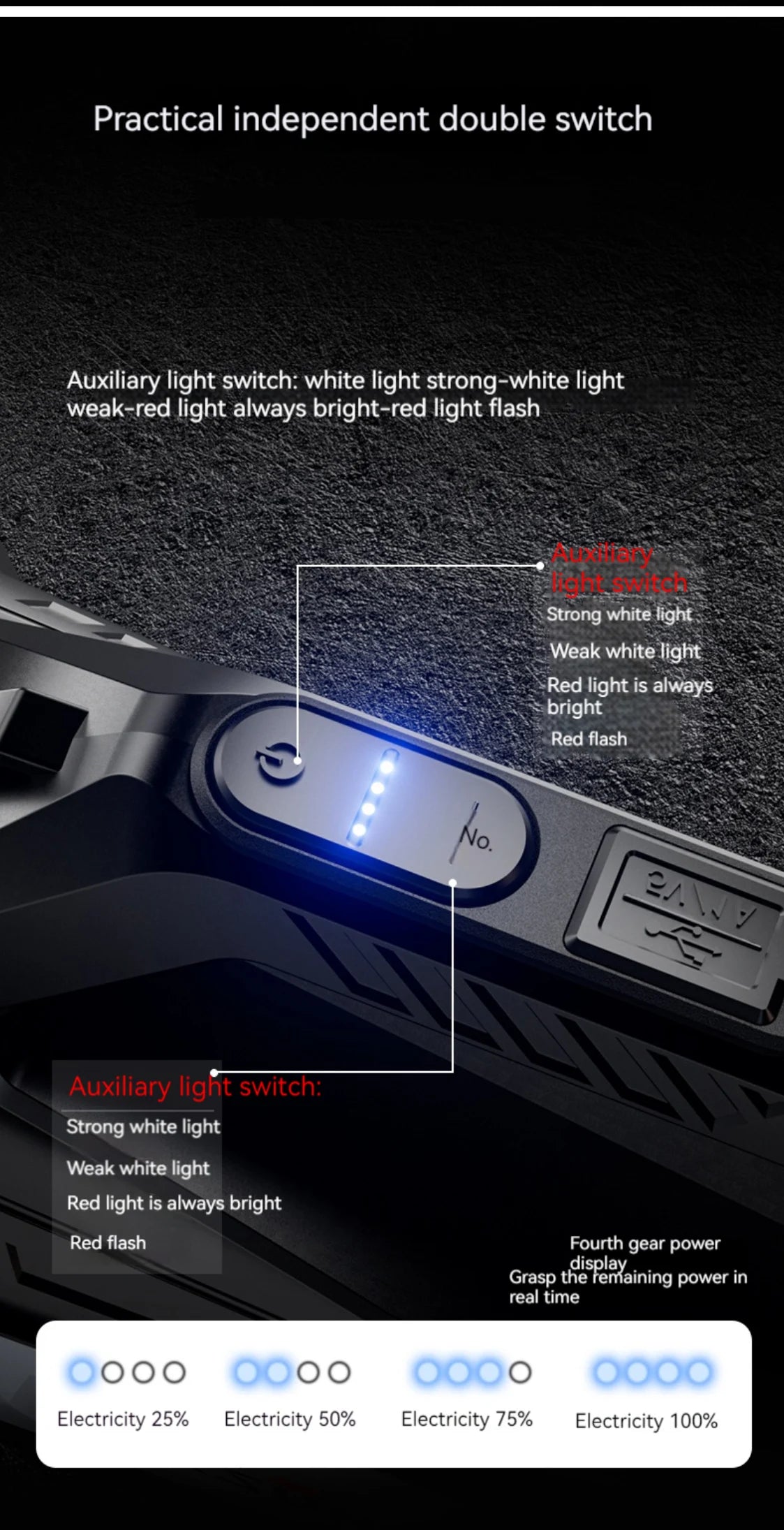 Warsun USB Rechargeable Solar Energy Camp Flashlights ABS Portable Waterproof Torch Work Light Outdoor Searchlight