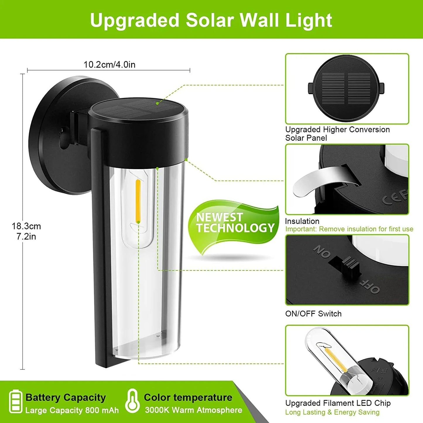 LED Solar Wall Mount Light Outdoor Solar Powered Auto On/Off Waterproof Garden Decoration Yard Post Porch Fence Lawn Lights