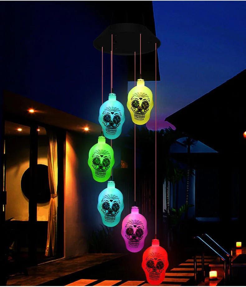Solar Halloween String Lights Skull Ghost Pumpkin Heads Horror Outdoor Decor for Garden Yard Patio Haunted House Display