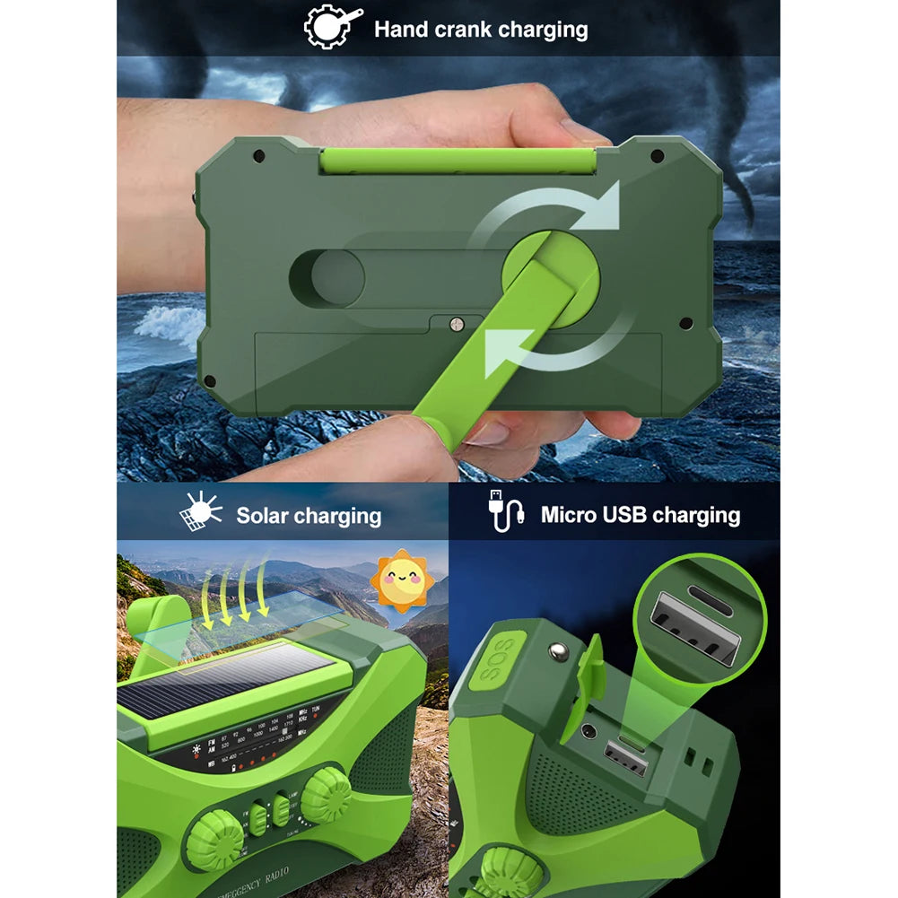 10000mAh Emergency Solar Power Radio Hand Crank Radio AM/FM/NOAA Global receiver High Quality LED Torch Reading Light SOS Alarm