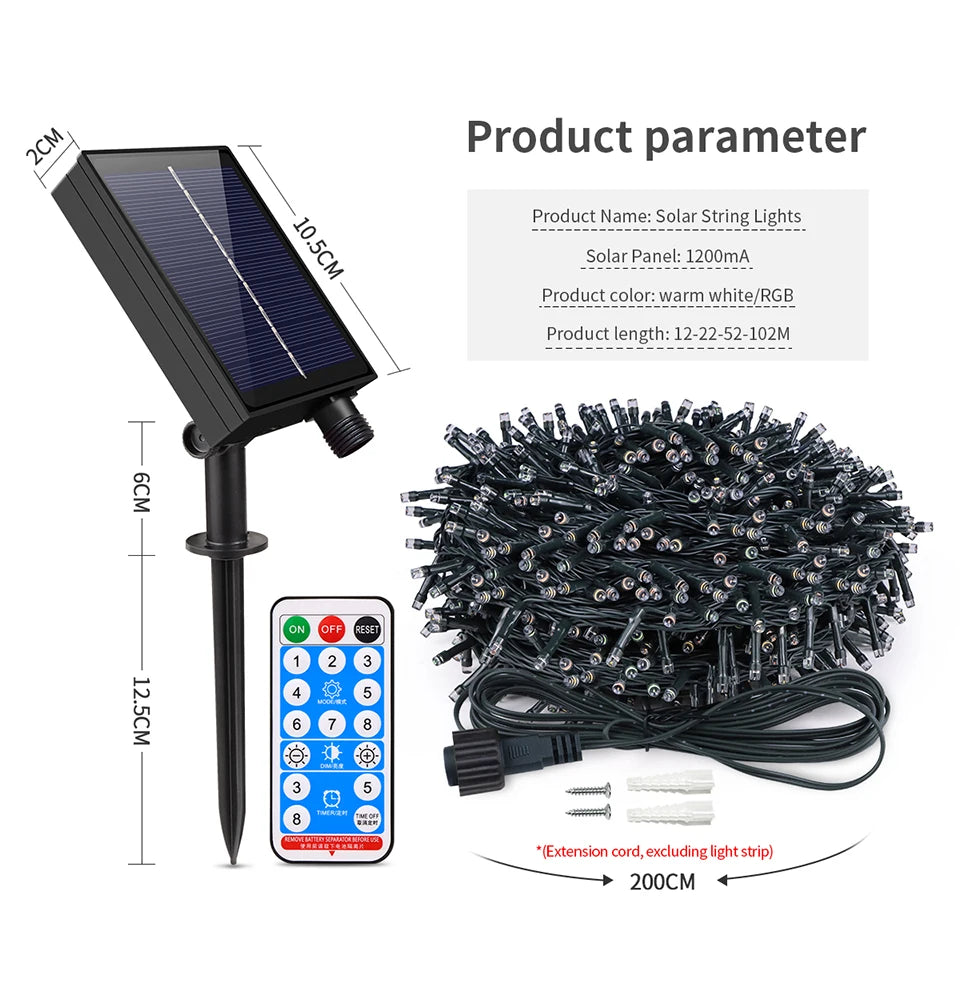328ft Fairy LED Solar String Lights Outdoor, 8 Modes, USB Charge & Remote, Waterproof For Garden Balcony Garland Christmas Patio