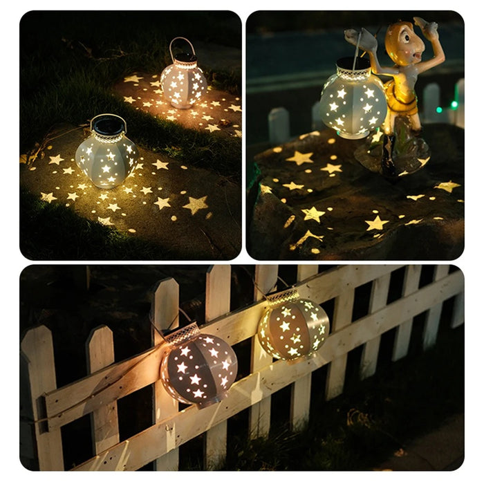 Garden Star Projector Lamp Hanging Solar Lights Outdoor Hanging Solar Lanterns Retro Solar Lamp with Handle Outside Decorations