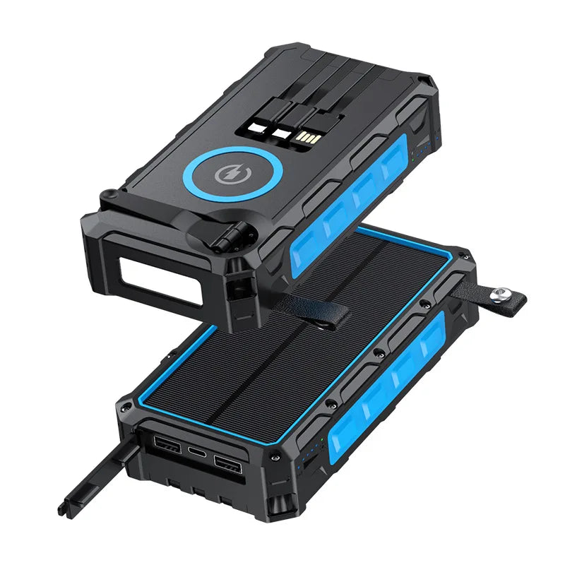 Portable Hand Crank Solar Power Bank With Light 20000mAh Large Capacity Fast Charging Mobile Power Supply Charger Station