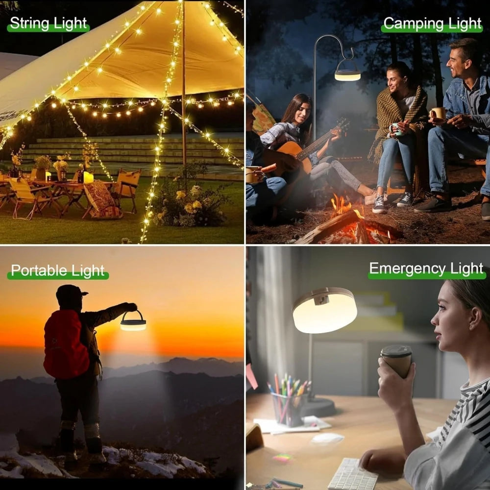 Solar Camping Lamp with String Lights LED Portable Waterproof Tent Lamp with 8 Lighting Modes Hanging Rechargeable Tent Lantern