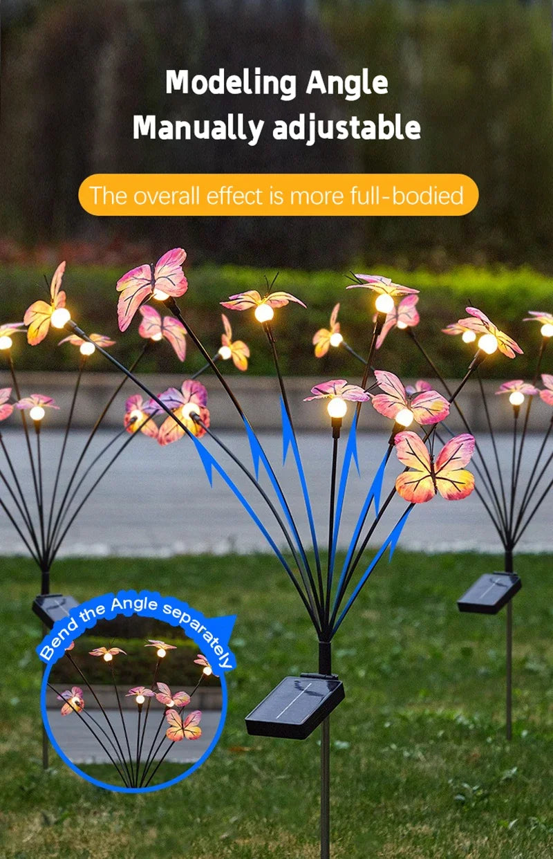 Solar Butterfly LED Fairy Lights Outdoor Waterproof Firefly String Lights For Garden Lawn Yard Decor Wedding Party Warm White