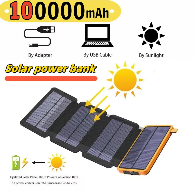 100000mAh Solar Power bank Portable Folding Solar Panels USB Fast charging Outdoor Camping Waterproof Sun Power For iPhone 