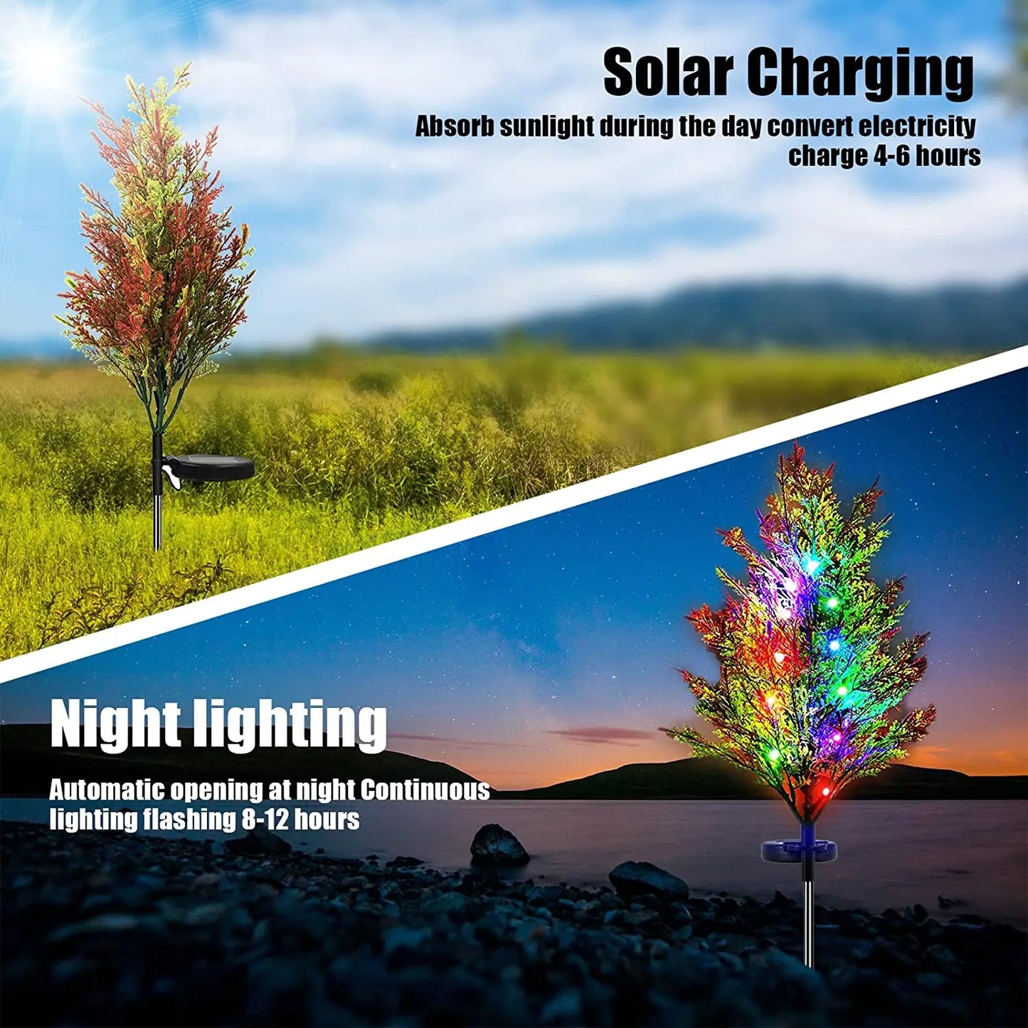 1pcs Solar Christmas Pine and Cypress Lawn Lamp LED Festive Garden Spike Decorative Standing Garden Lamp Waterproof Garden Spot